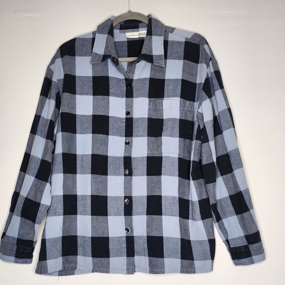Newport News Womans Plaid Flannel Button Up Shirt‎ Large Blue in 3 Shades